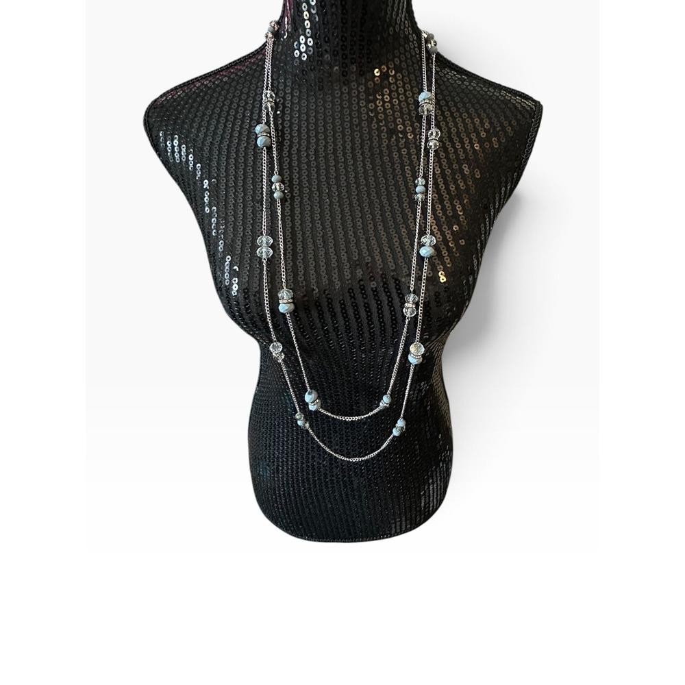 Simply Vera Vera Wang Necklace 44" Silver Tone Dusty Blue Station Long Layer